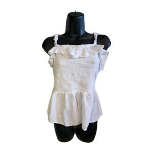 Old navy Y2k white smocked Crop Top L Flower ruffled Baby Doll Cottagecore Boho